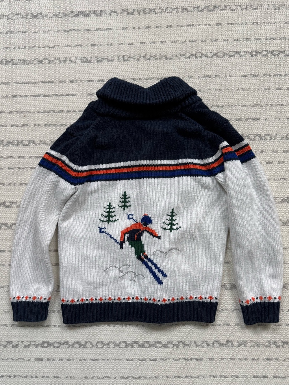 Janie and Jack Navy, White & Orange Ski Graphic Sweater